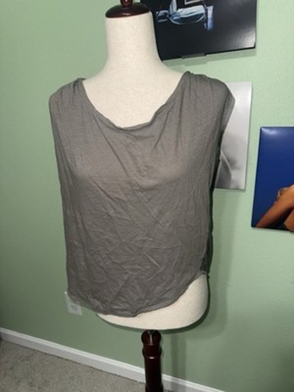 Vince Women Size M Medium Gray Linen Cotton Front Silk Back Scoop Neck Tank Top